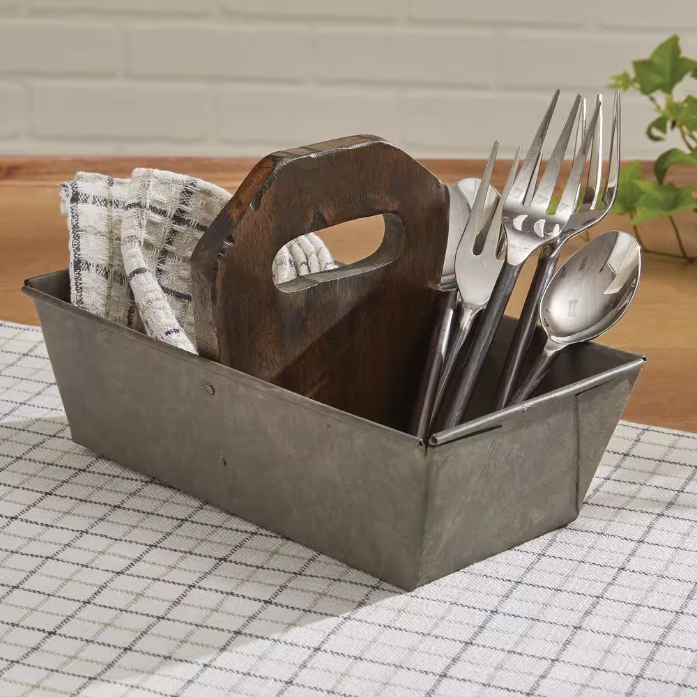 Park Designs 8.75 in. H x 5 in. W x 5 in. D Vintage Metal Utility Caddy With Wood Handle