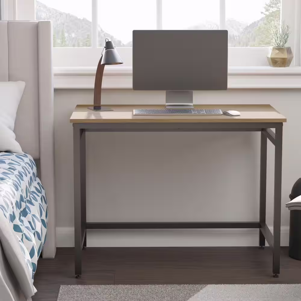 Brookside Delle 40 in. Rectangular Oak Industrial Metal Computer Desk