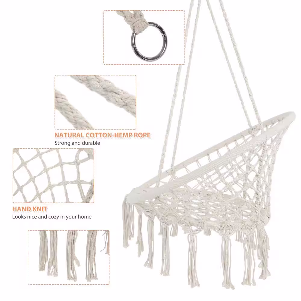 None 2.6 ft. Portable Hammock Swing Chair for Indoor and Outdoor in Beige