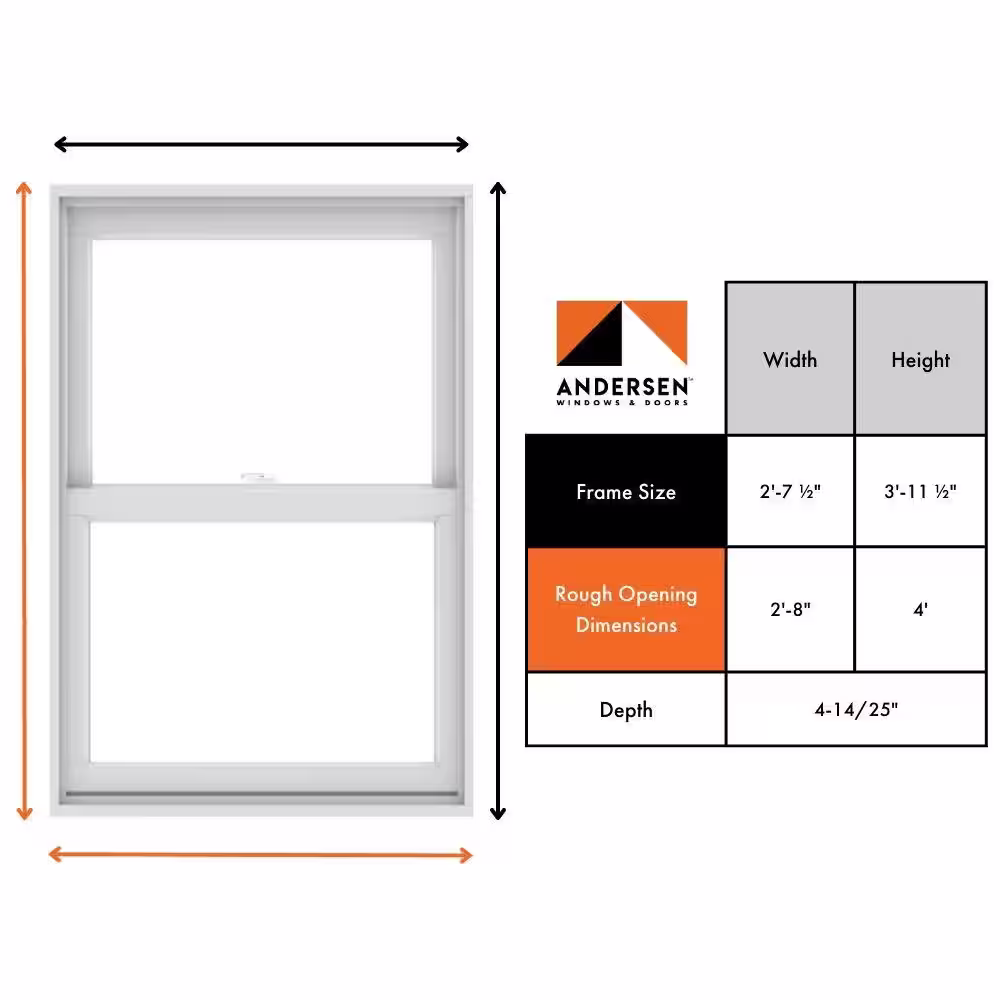 Andersen 31-1/2 in. x 47-1/2 in. 200 Series White Double-Hung Clad Wood Window with White Interior, Low-E Glass & White Hardware
