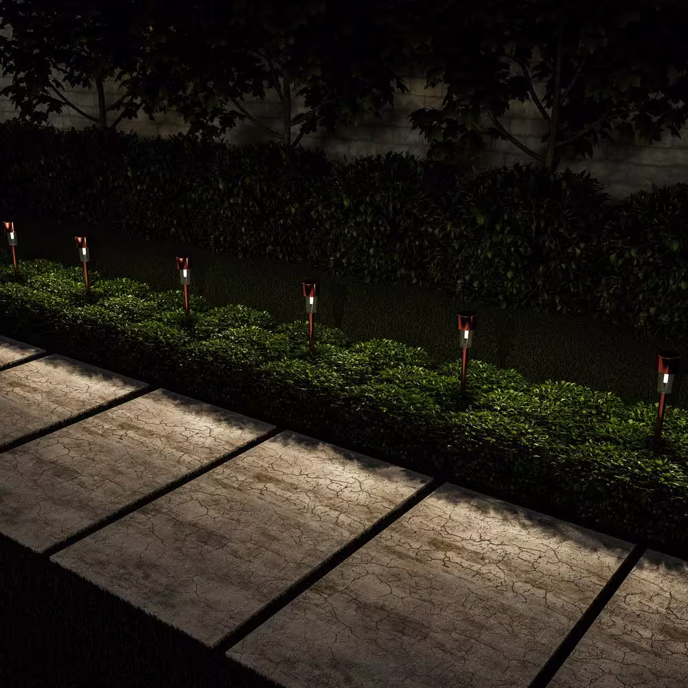 None 12.2 in. Bronze Outdoor Integrated LED Landscape Solar Path Lights (12-Pack)