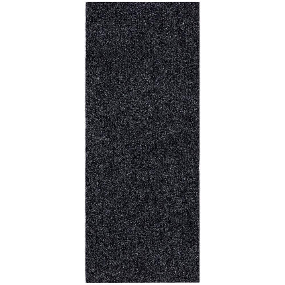 Sweet Home Stores Ribbed Waterproof Non-Slip Rubber Back Solid Runner Rug 2 ft. W x 15 ft. L Black Polyester Garage Flooring