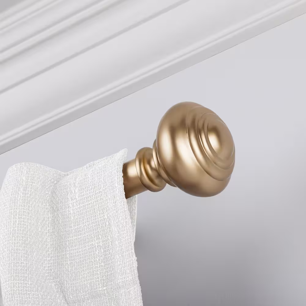 Snugset Taylor 72 in. x 144 in. Easy-Install Optional No Tools Adjustable 1 in. Single Rod Kit in Golden Brass with Knob Finials