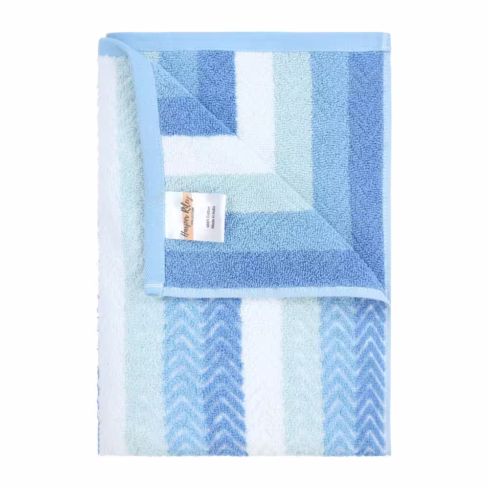 None Brayson Stripe 6-Piece Heritage Blue Diamond Textured Bath Towel Set