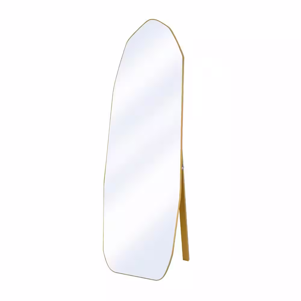 XRAMFY 22 in. W x 65 in. H Diamond Shaped Irregular Modern MDF Frame Gold Full Length Mirror Standing Floor Mirror