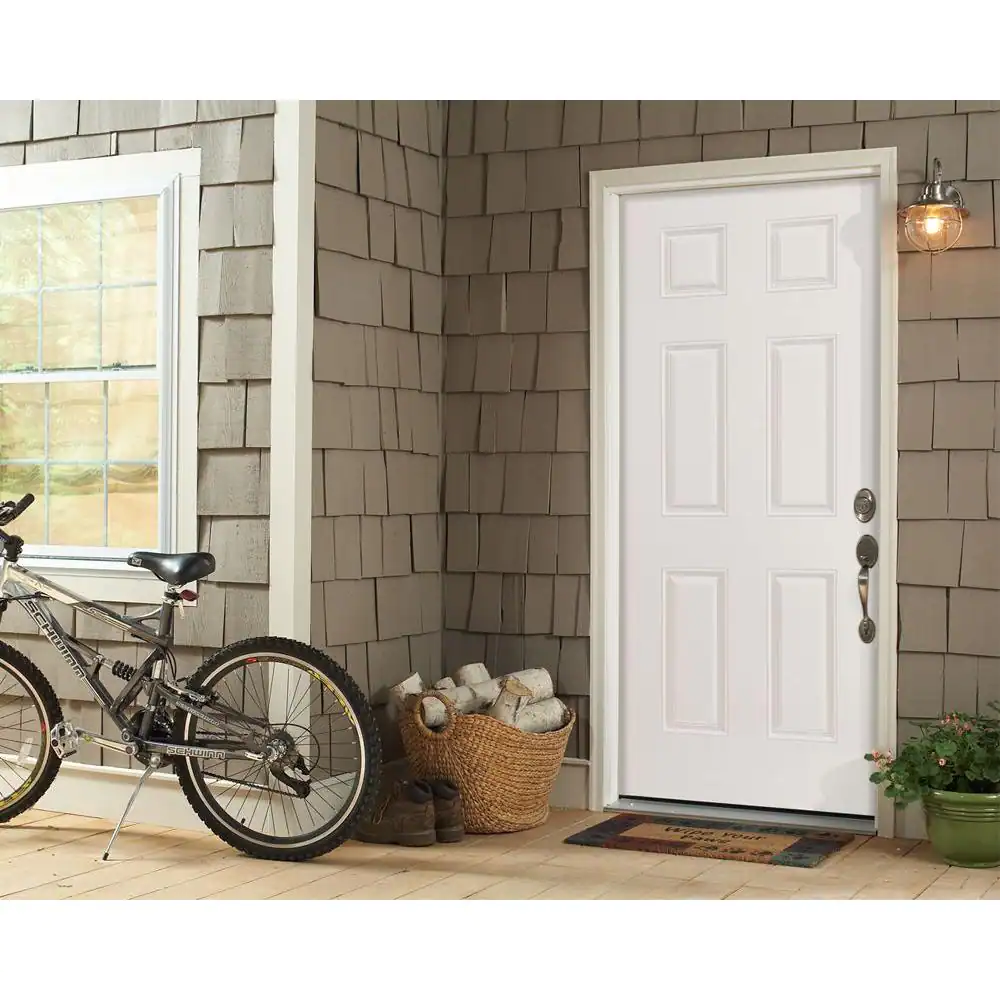 Masonite 36 in. x 80 in. 6-Panel Left Hand Inswing Primed White Steel Prehung Front Exterior Door with Vinyl Frame