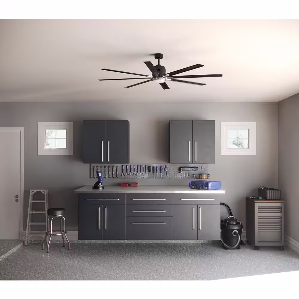 Progress Lighting Vast Collection 72 in. 8-Blade Indoor Black Industrial Ceiling Fan with LED Light and Remote