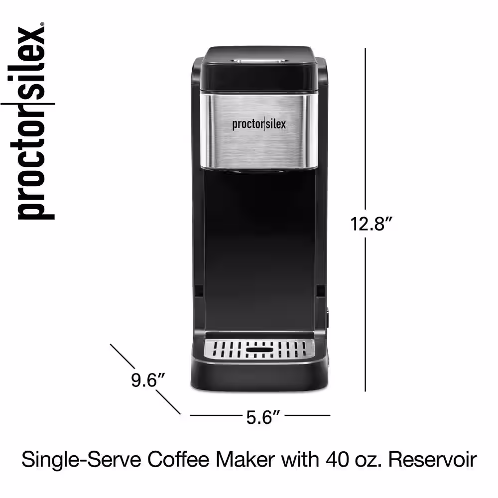 Proctor Silex 1-Cup Black and Stainless Steel Drip Coffee Maker with 40 oz. Reservoir