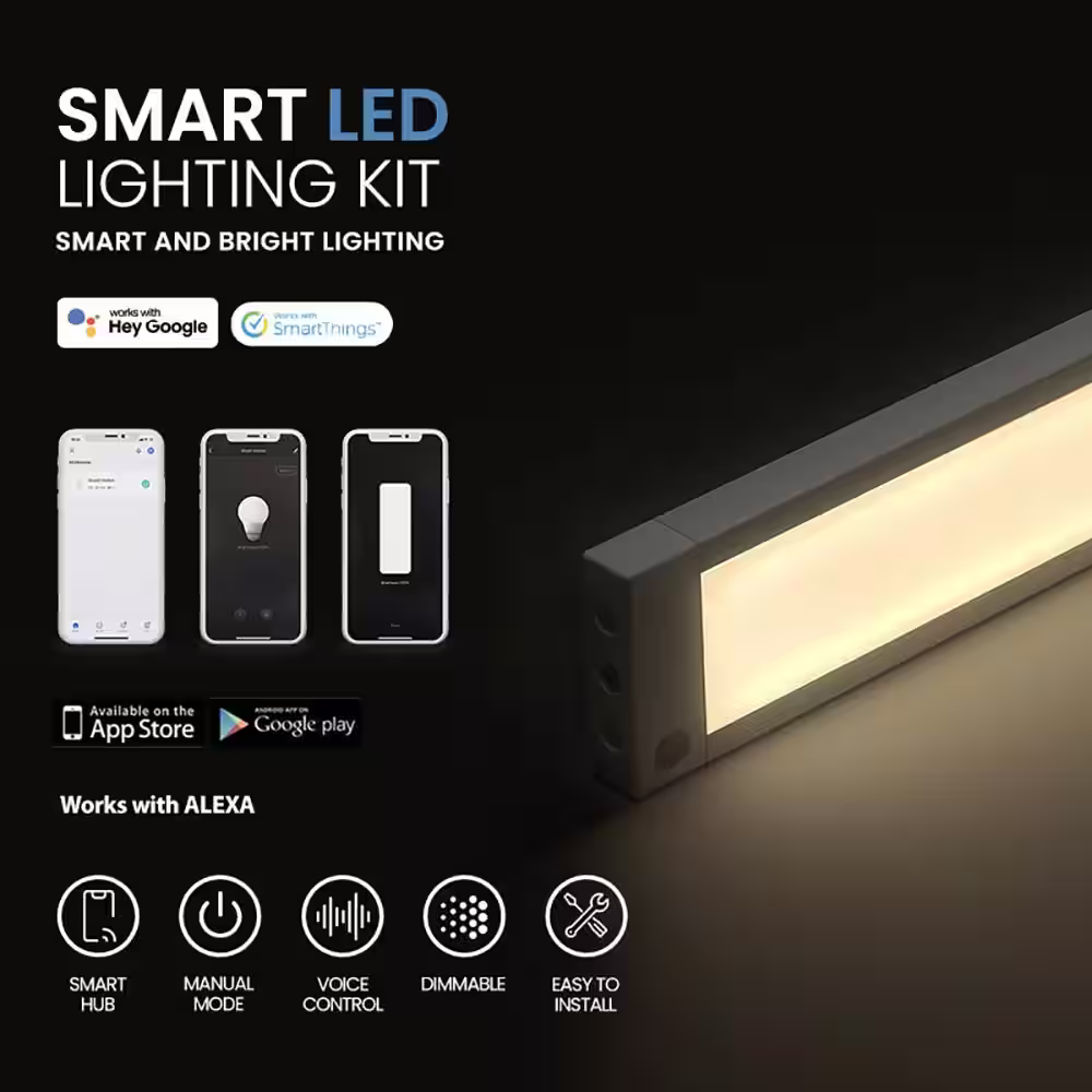 ESHINE Works with Alexa, Google 20 in. White Smart Dimmable LED Under Cabinet Lighting Kit Warm White (3000K) (1-Pack)