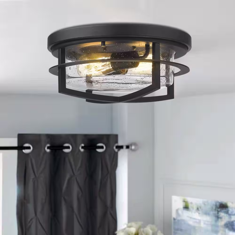 JAZAVA 13 in. 2 Light Farmhouse Flush Mount