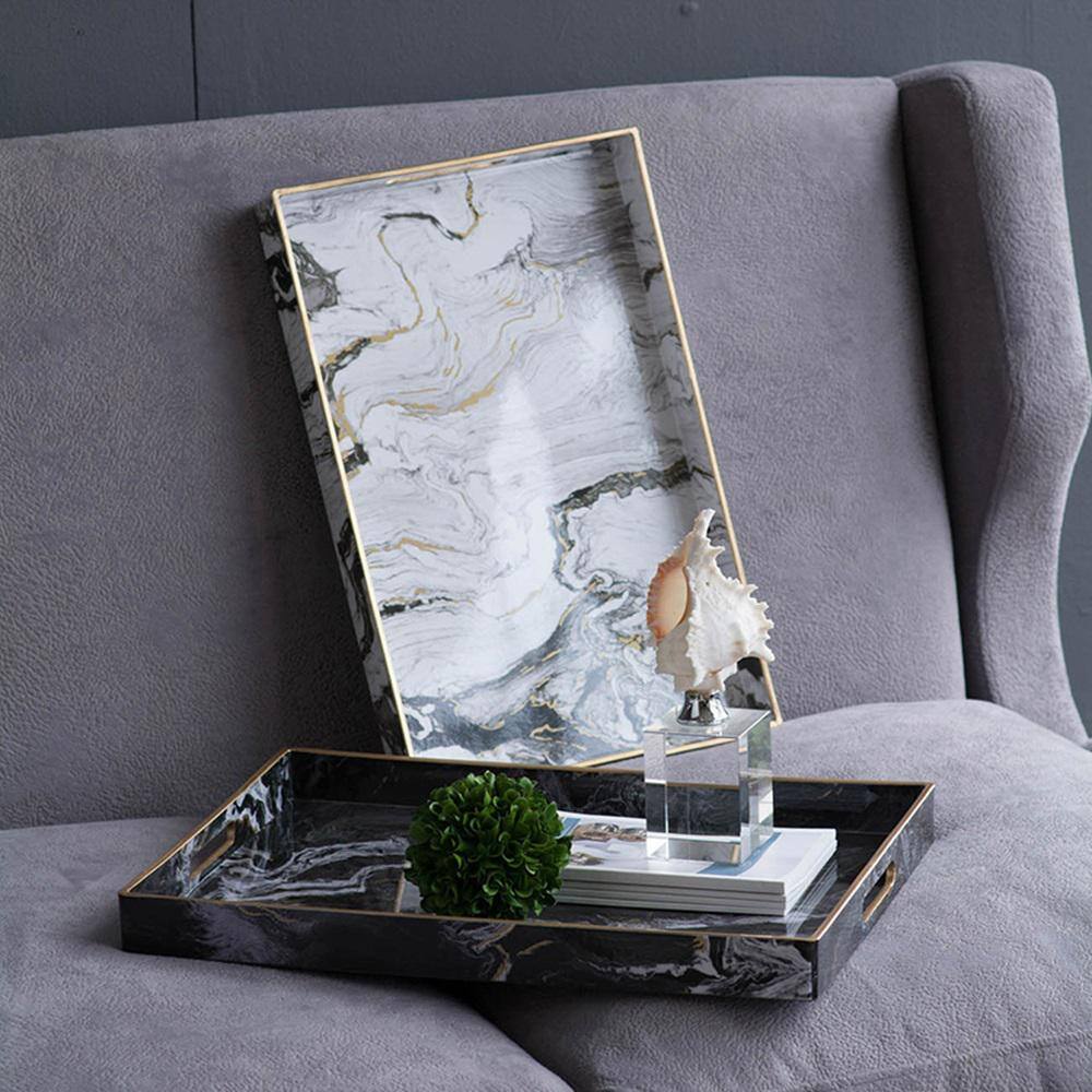 A & B Home Quinn Rectangular Black, White, Gold Trays