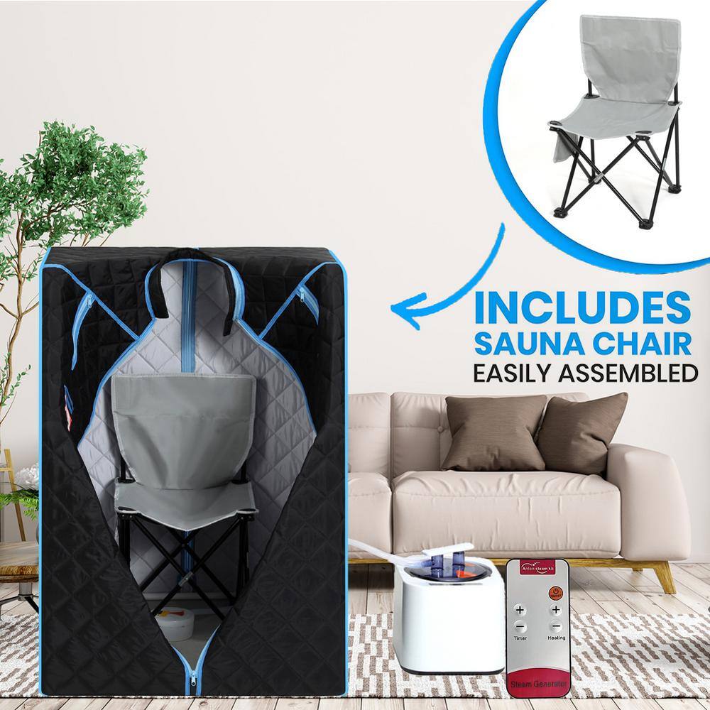 None 1-Person Half body Black Steam Sauna with Foldable Chair