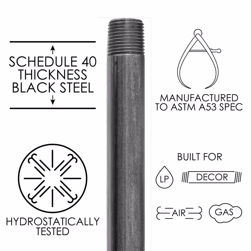 PIPE DECOR 3/4 in. x 48 in. Black Industrial Steel Grey Plumbing Pipe (4-Pack)