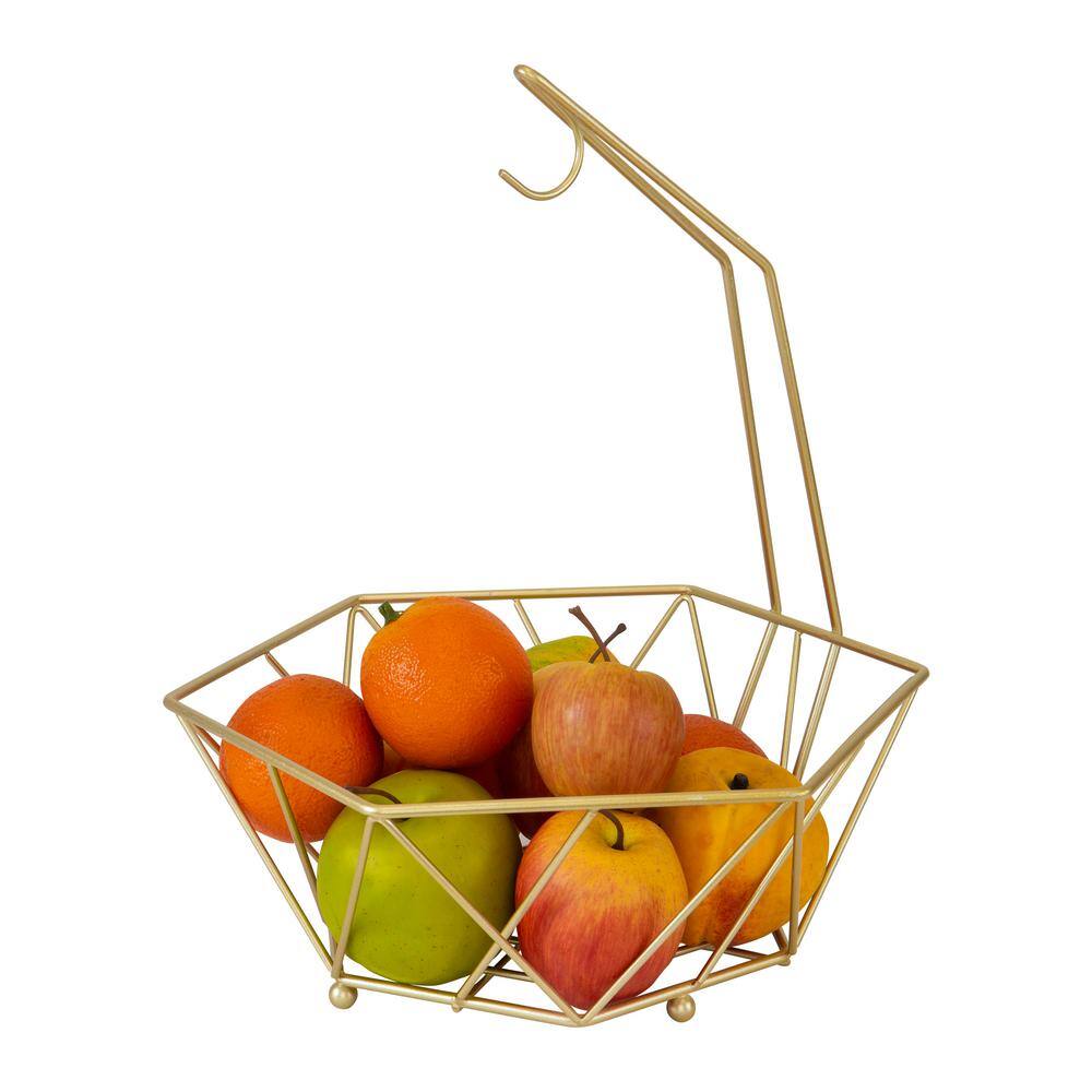 Kitchen Details Geode Fruit Basket with Banana Tree in Satin Gold