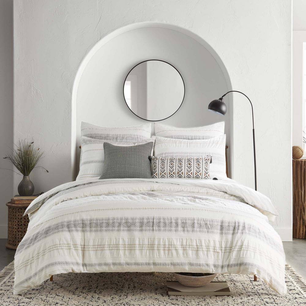 None Pickford Grey, Taupe, Cream Stripe Geometric Linen Front/Cotton Back Euro Sham - (Set of 2)