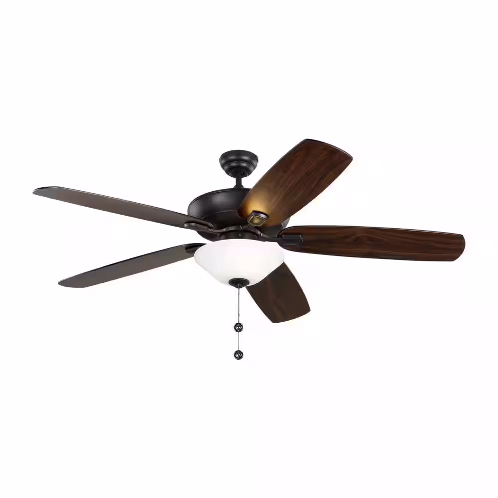 Generation Lighting Colony Super Max Plus 60 in. LED Indoor/Outdoor Midnight Black Ceiling Fan with Light Kit and Matte White Glass