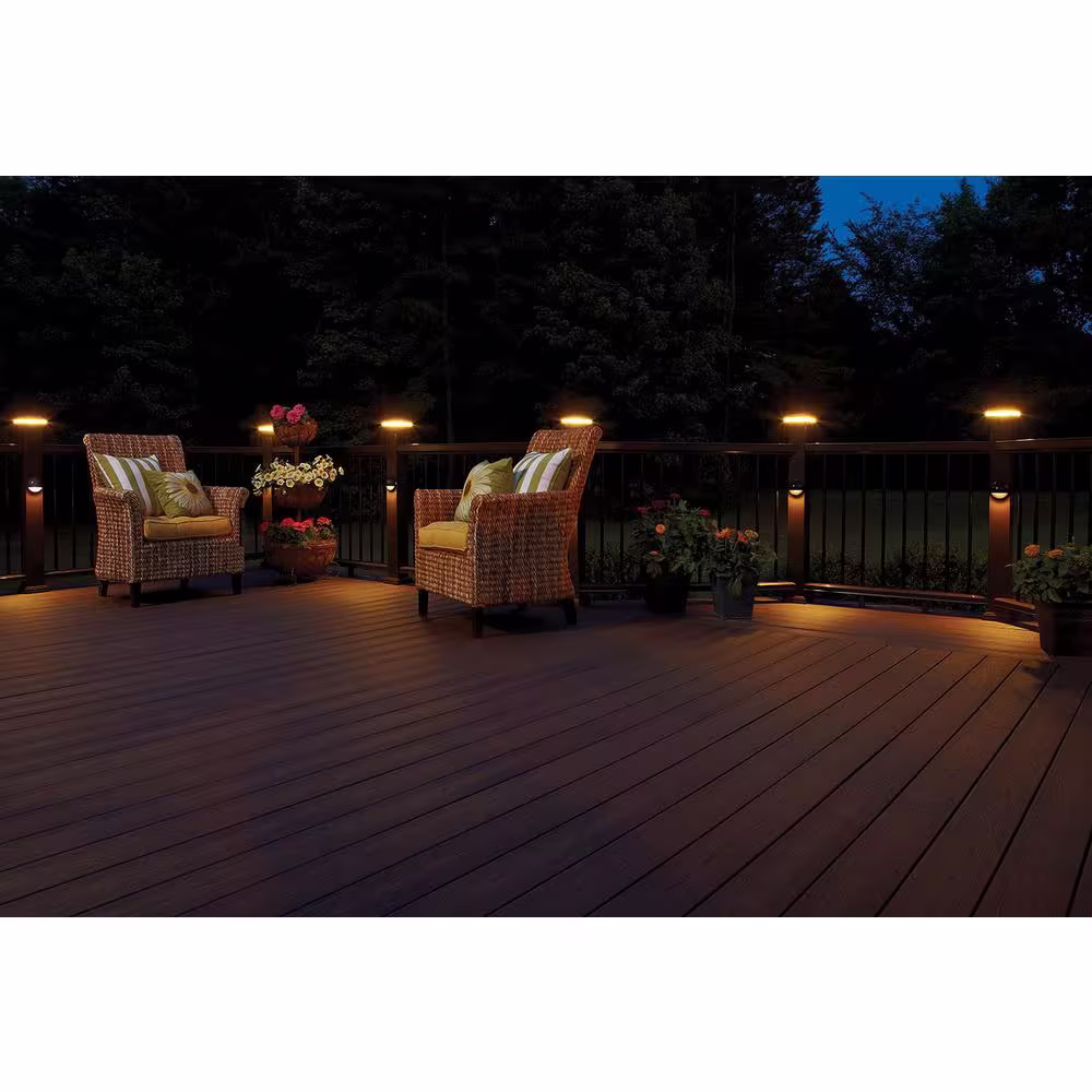 Fiberon Tranquil White Integrated LED Fits 5x5 Post Sleeve Hardwired Flat Top Downward Deck Post Cap Light