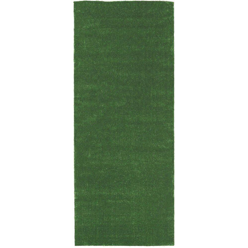Sweet Home Stores Meadowland Collection Waterproof Solid Indoor/Outdoor 3 ft. x 24 ft. Green Artificial Grass Runner Rug