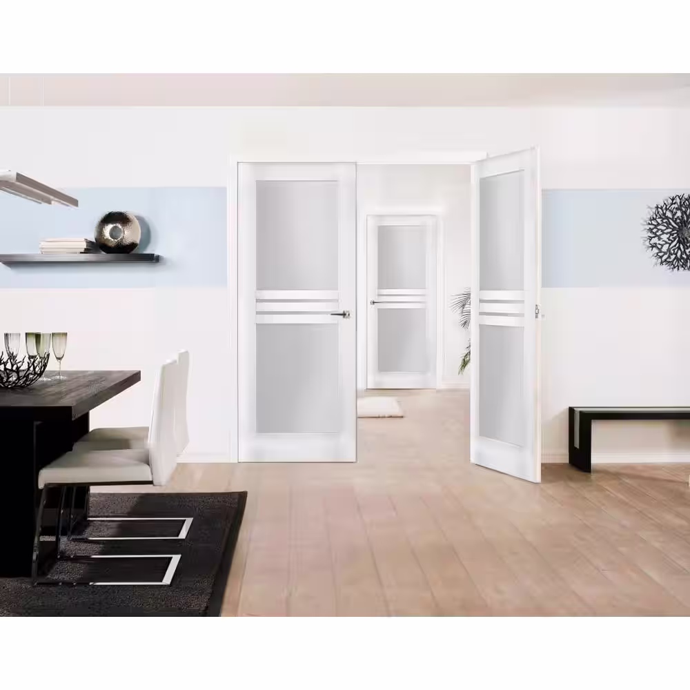 VDOMDOORS 7222 60 in. x 84 in. Universal Handling Full Lite Frosted Glass Solid White Finished Pine MDF Double Prehung French Door