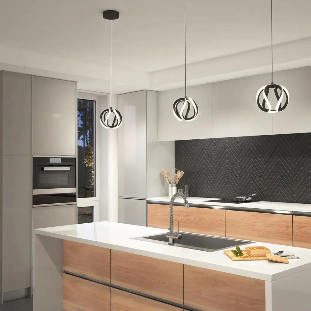 Artika Vivaldi 16-Watt 1 Light Matte Black Modern 3 CCT Integrated LED Mini Pendant Light Fixture for Kitchen Island