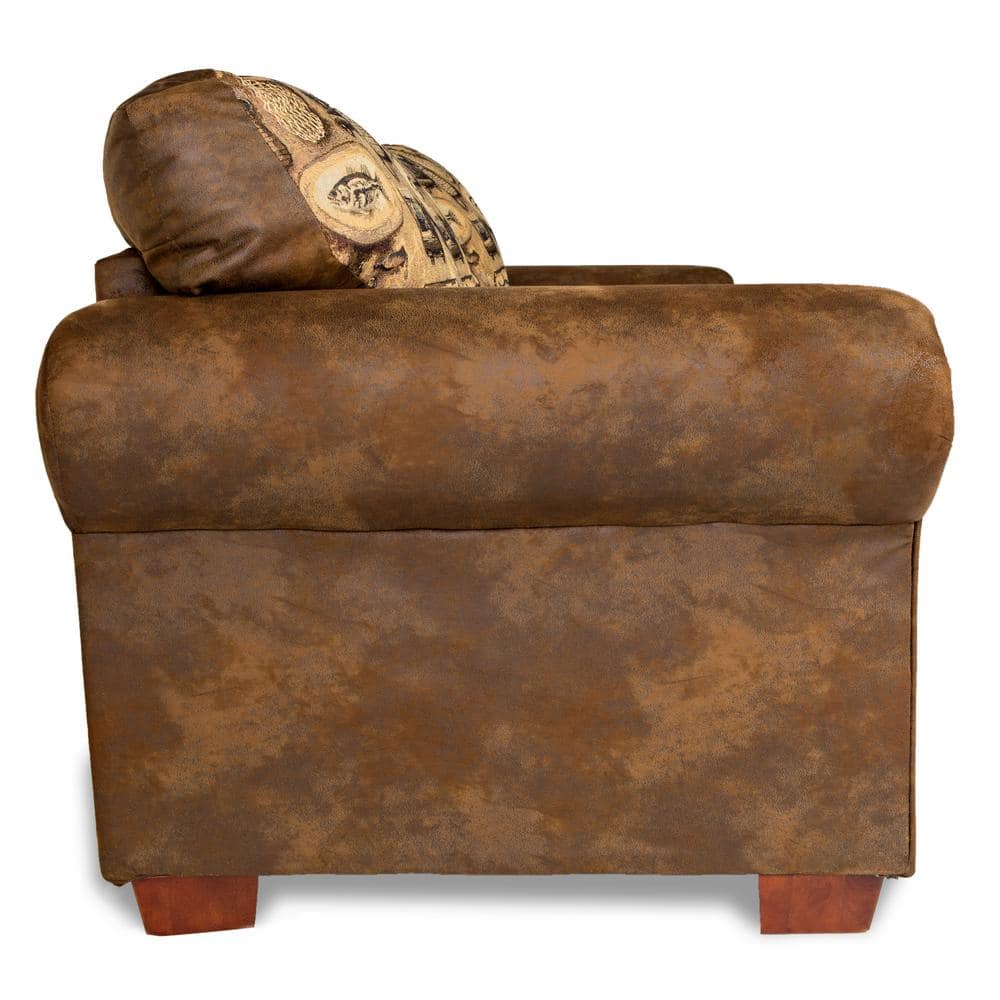 American Furniture Classics Deer Valley Lodge 88 in. W Round Arm Pinto Brown Microfiber Lodge Straight Sofa with Multi-Colored