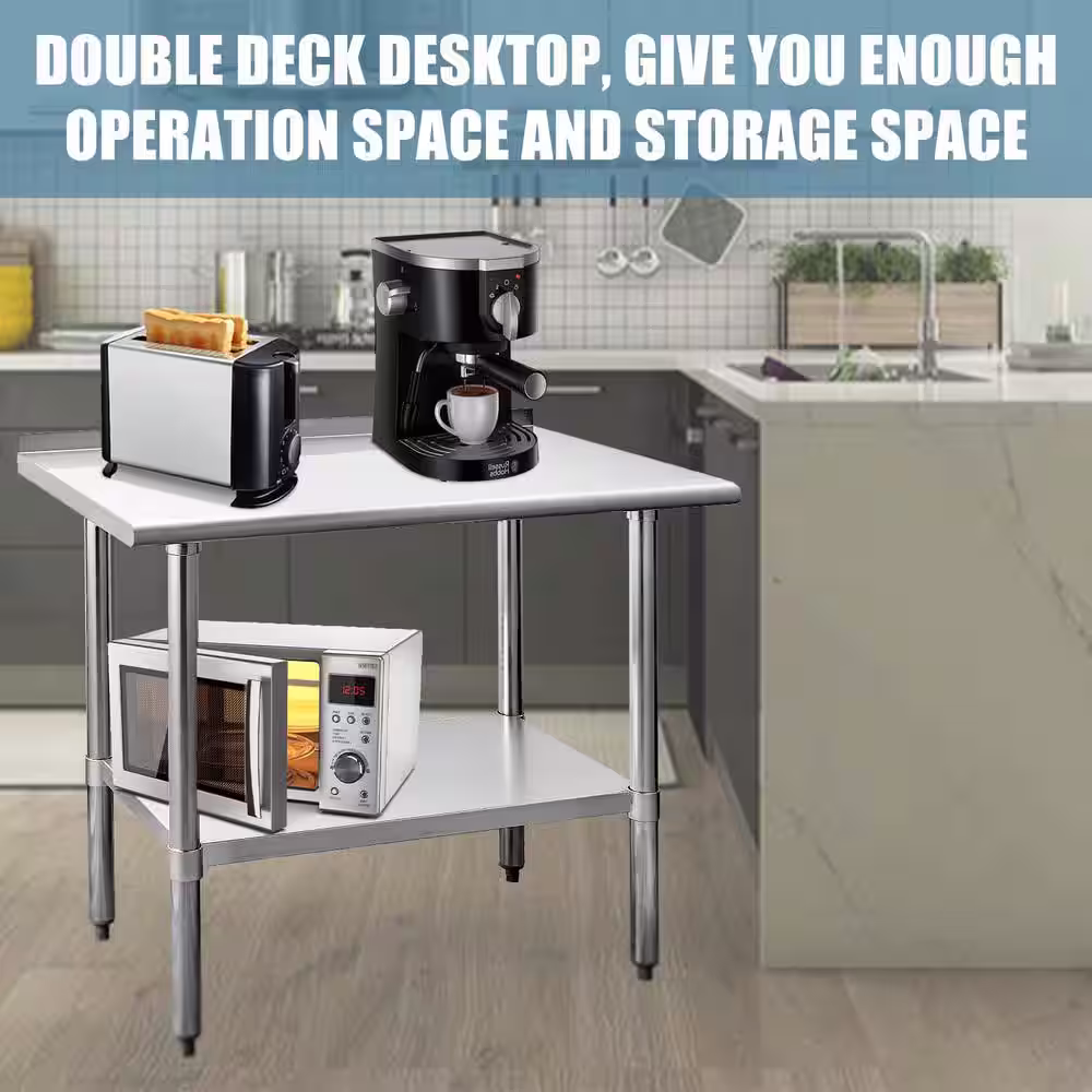 tunuo 60 in. x 24 in. Stainless Steel Kitchen Utility Table with Adjustable Bottom-Shelf and Adjustable feet