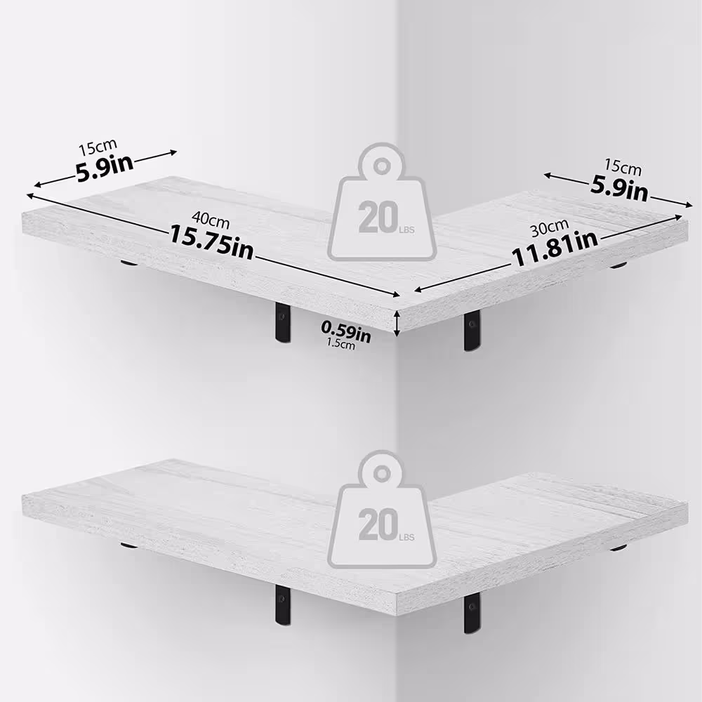 None Wall Mounted Rustic White Wood Wall Shelves, Corner Floating Shelves (Set of 4)