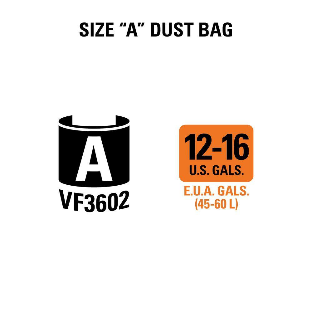 RIDGID Wet/Dry Vac Premium Cyclonic Dry Pick-up Only Dust Bags for Select 12 to 16 Gallon RIDGID Shop Vacuums, Size A (6-Pack)