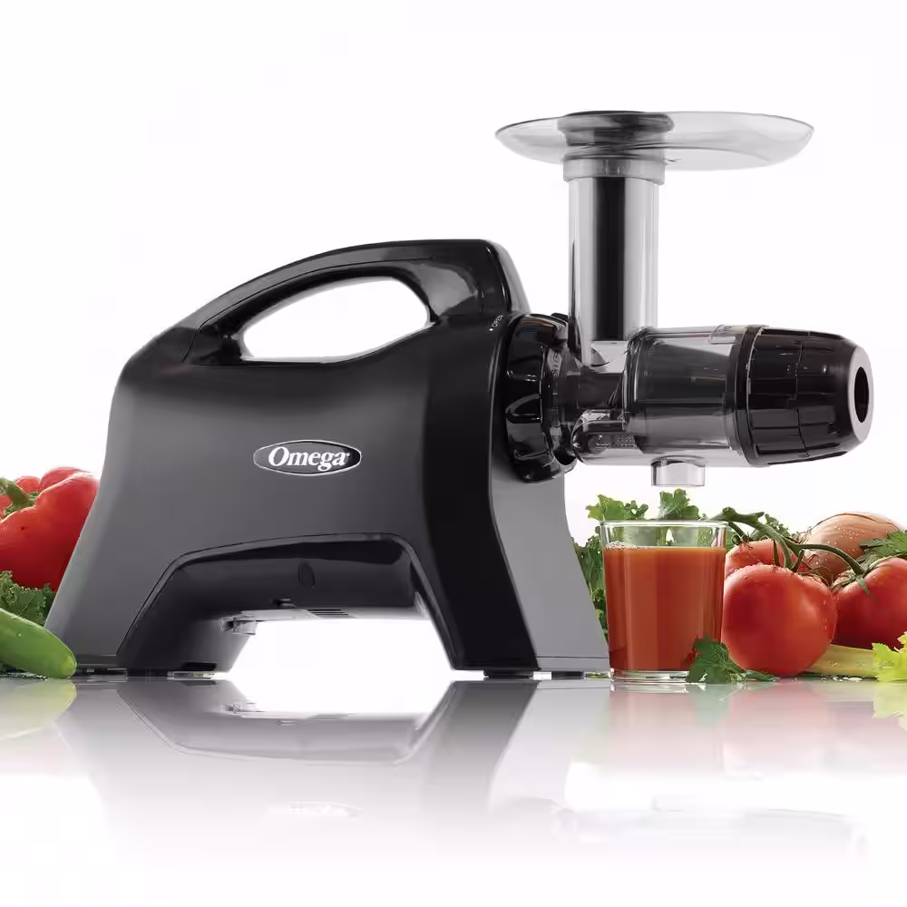 Omega Cold Press Matte Black Masticating Horizontal Juicer with 3-Stage Augur