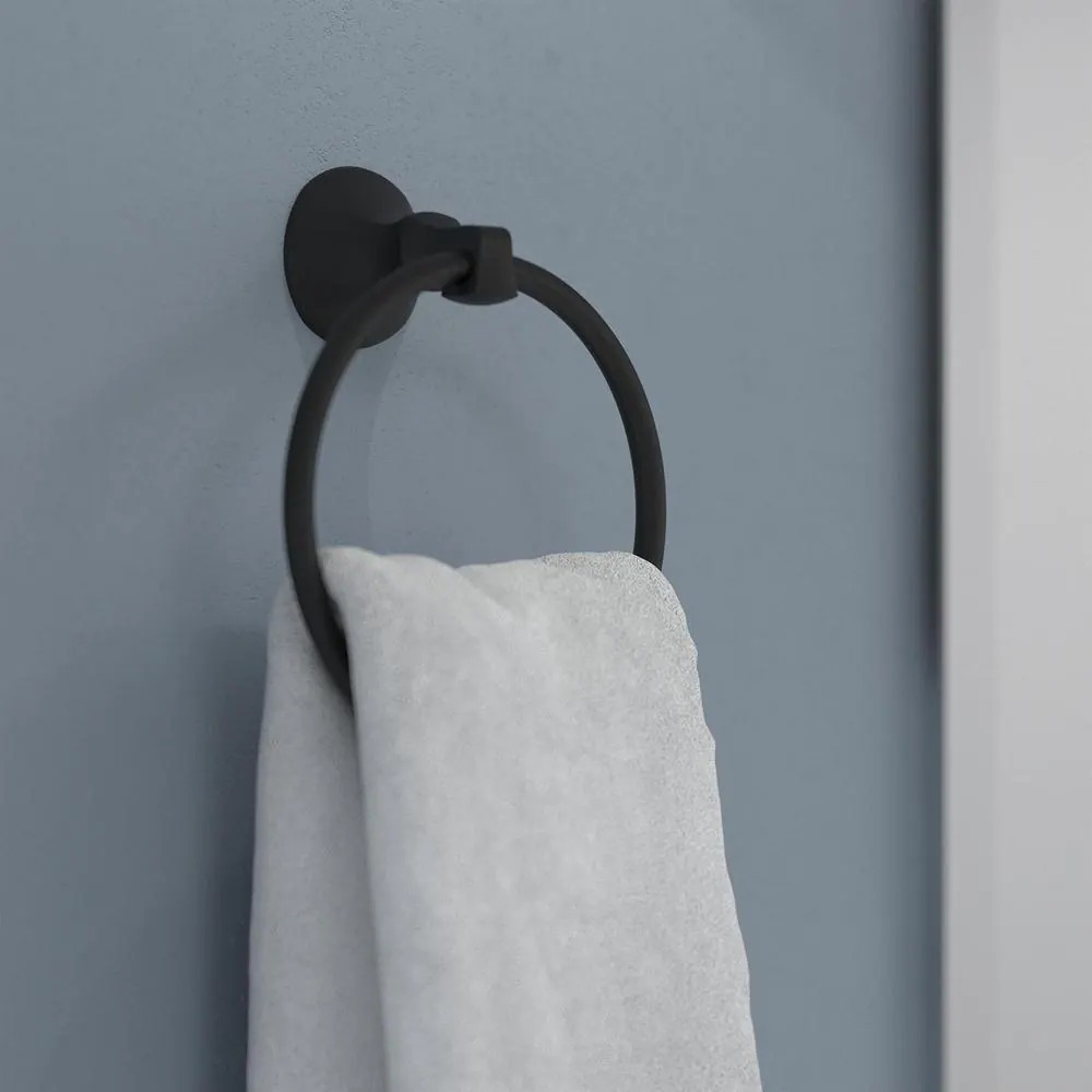 Delta Ashlyn Wall Mount Round Closed Towel Ring Bath Hardware Accessory in Matte Black