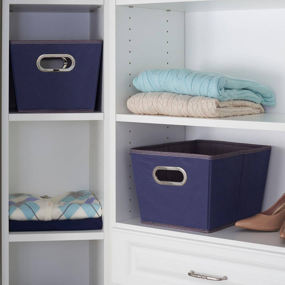 HOUSEHOLD ESSENTIALS 2-Gal. Tapered Storage Bin in Navy with Grommet Handles (2-Pack)