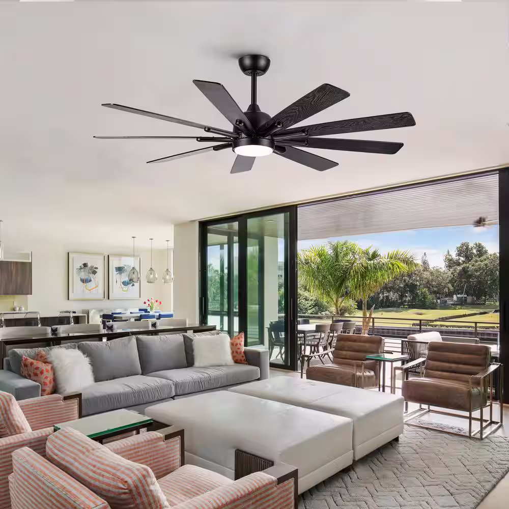 None 62 in. LED Dimmable Timer 6 Speeds Indoor/Outdoor Black Mordern Farmhouse Smart Ceiling Fan with Remote Control