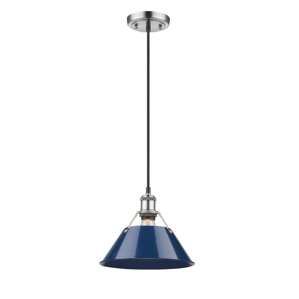 Golden Lighting Orwell PW 1-Light Pewter Pendant with Navy Blue Shade