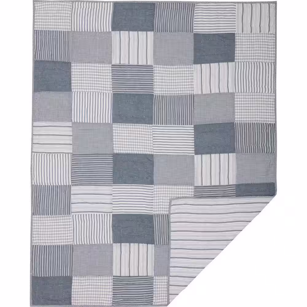 VHC BRANDS Sawyer Mill Blue Farmhouse Block Patchwork Quilted Cotton Throw