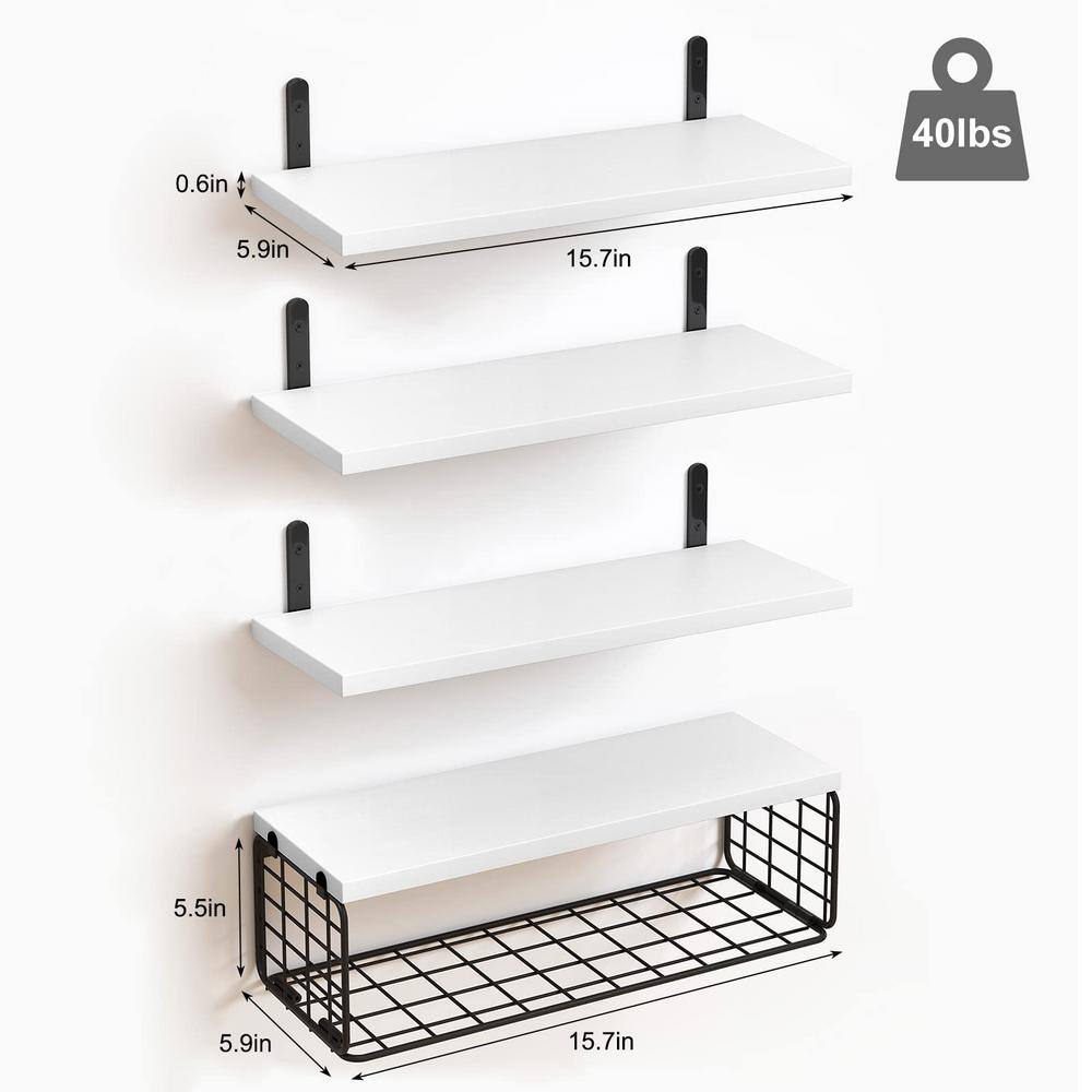 None 15.7 in. W x 5.9 in. D White Wood Wall Floating Shelves, Farmhouse Wall Decor Decorative Wall Shelf