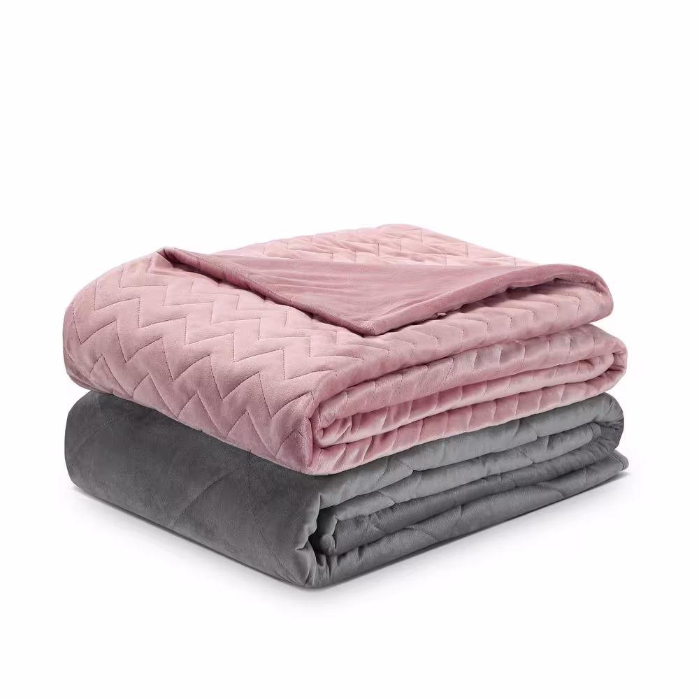 COZY TYME Fabumi Blush Polyester Queen Fur 60 in. x 80 in. 20 Pound Weighted Blanket