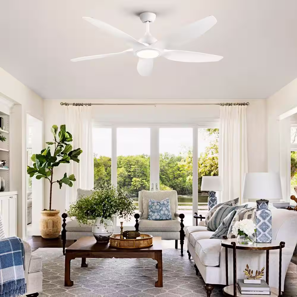 YUHAO 60 in. Integrated LED Indoor White Ceiling Fan with Light Kit and Remote Control