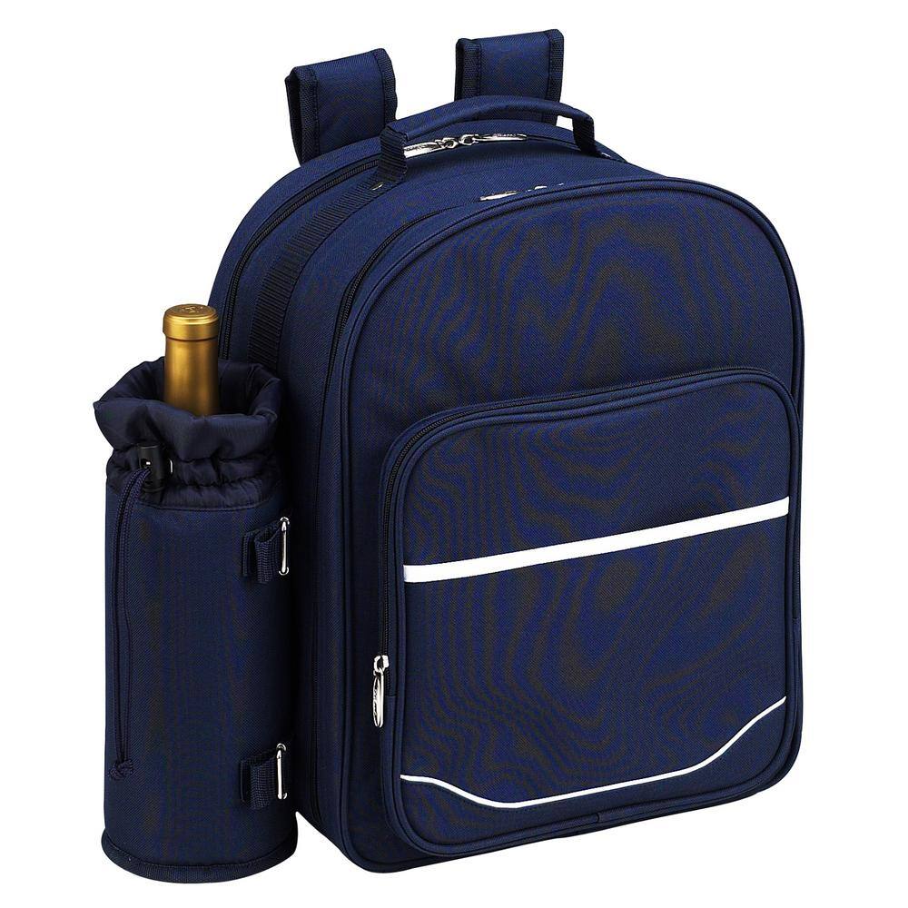 None Deluxe Equipped 4-Person Picnic Backpack in Navy and Trellis Green