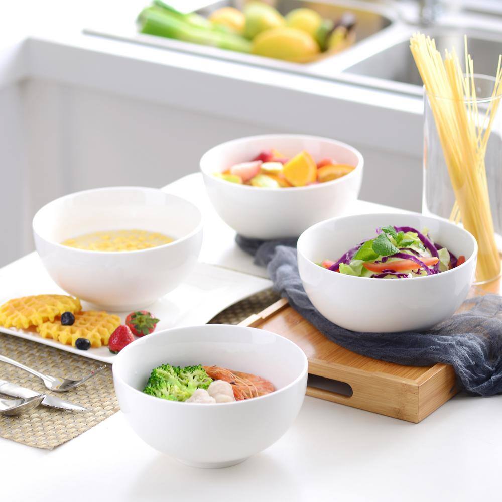 MALACASA 42 oz. White Porcelain Bowls Cereal Soup Ramen Bowls Set Serving Bowls for Ice Cream Pasta and Snack(Set of 4)