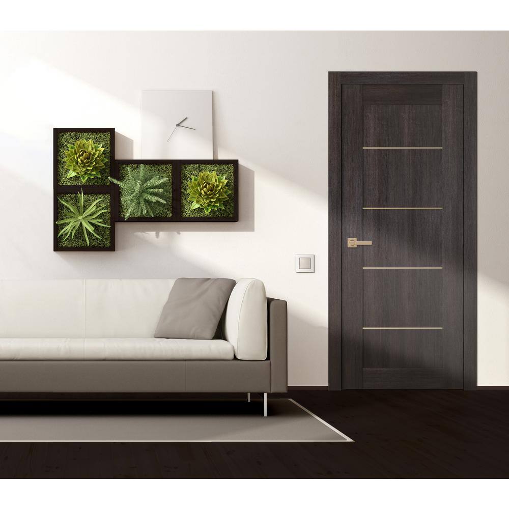 Belldinni Vona 07 4H Gold 30 in. x 80 in. Left-Handed Solid Core Veralinga Oak Textured Wood Single Prehung Interior Door
