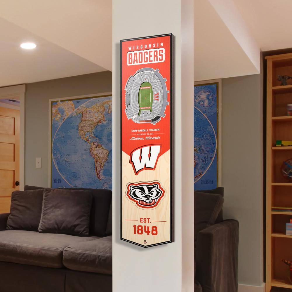 YouTheFan NCAA Wisconsin Badgers Wooden 8 x 32 3D Stadium Banner Decorative Sign -Camp Randall Stadium