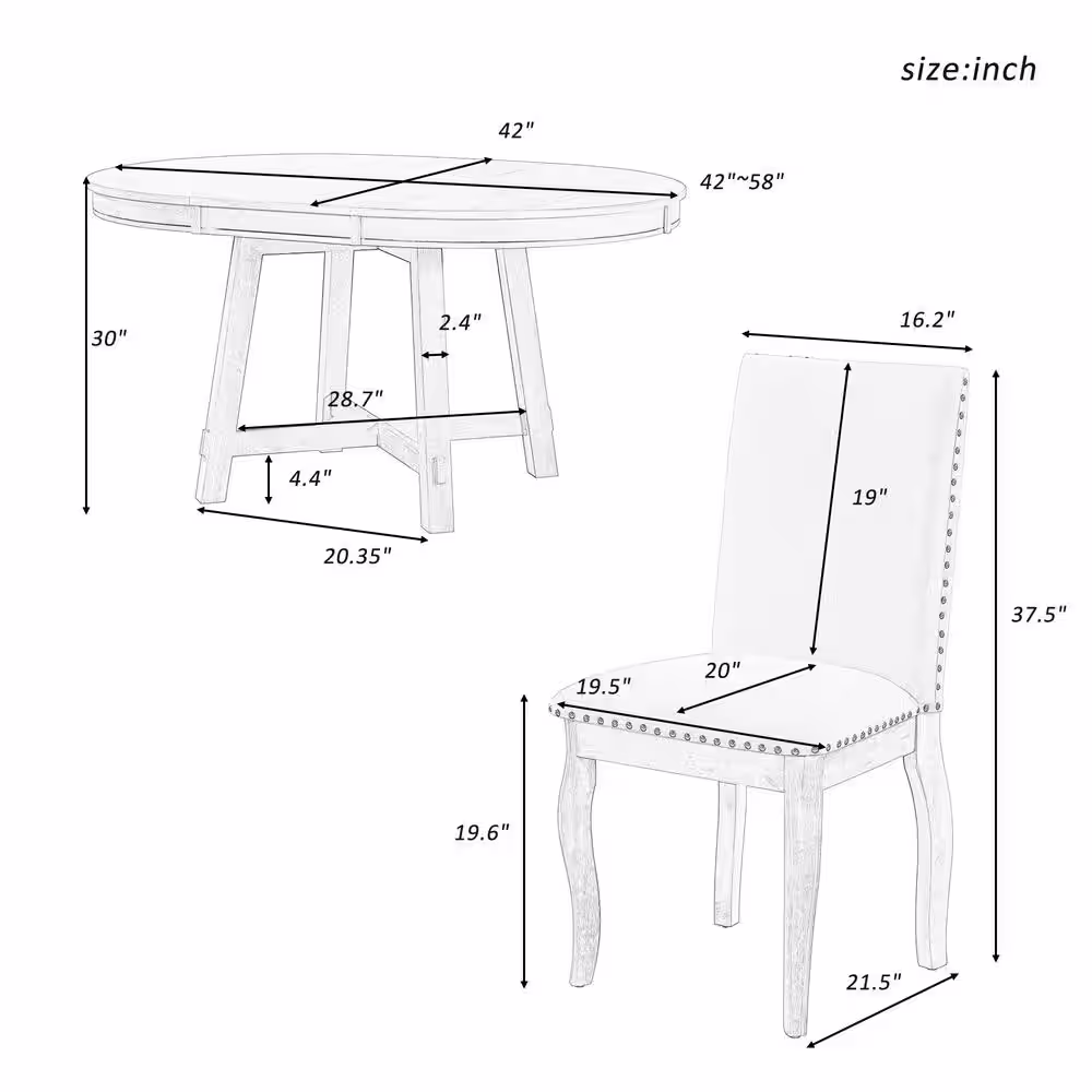 Harper & Bright Designs Farmhouse 5-Piece Naturel Wood Wash Extendable Dining Table Set (Seats 4)