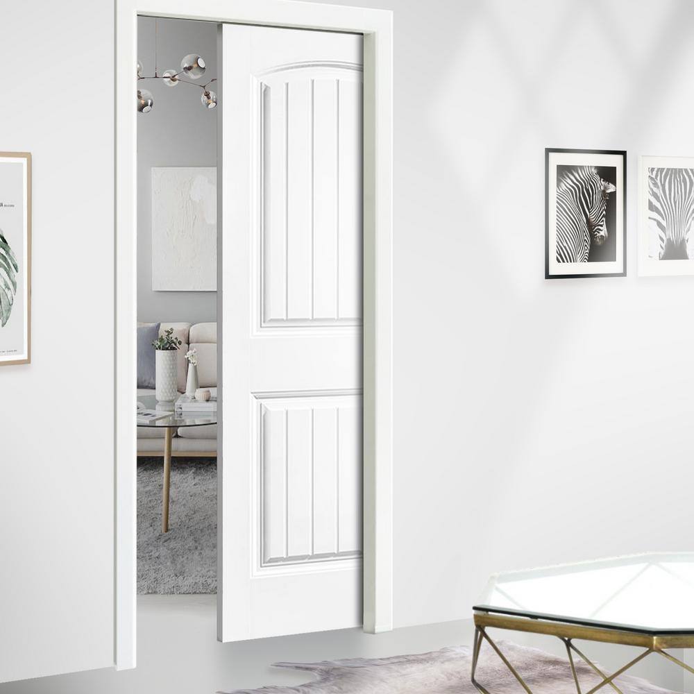 CALHOME Elegant 30 in. x 80 in. 2-Panel White Primed Composite MDF Hollow Core Camber Top Interior Door Slab for Pocket Door