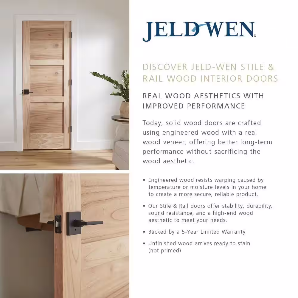 JELD-WEN 24 in. x 80 in. Pine Unfinished 10 Lite Wood Interior Door Slab