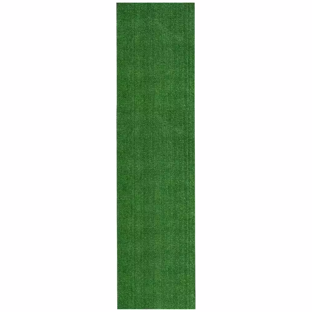 Sweet Home Stores Green 2 ft. x 17 ft. Meadowland Collection Waterproof Solid Grass Artificial Grass Indoor/Outdoor Area Rug