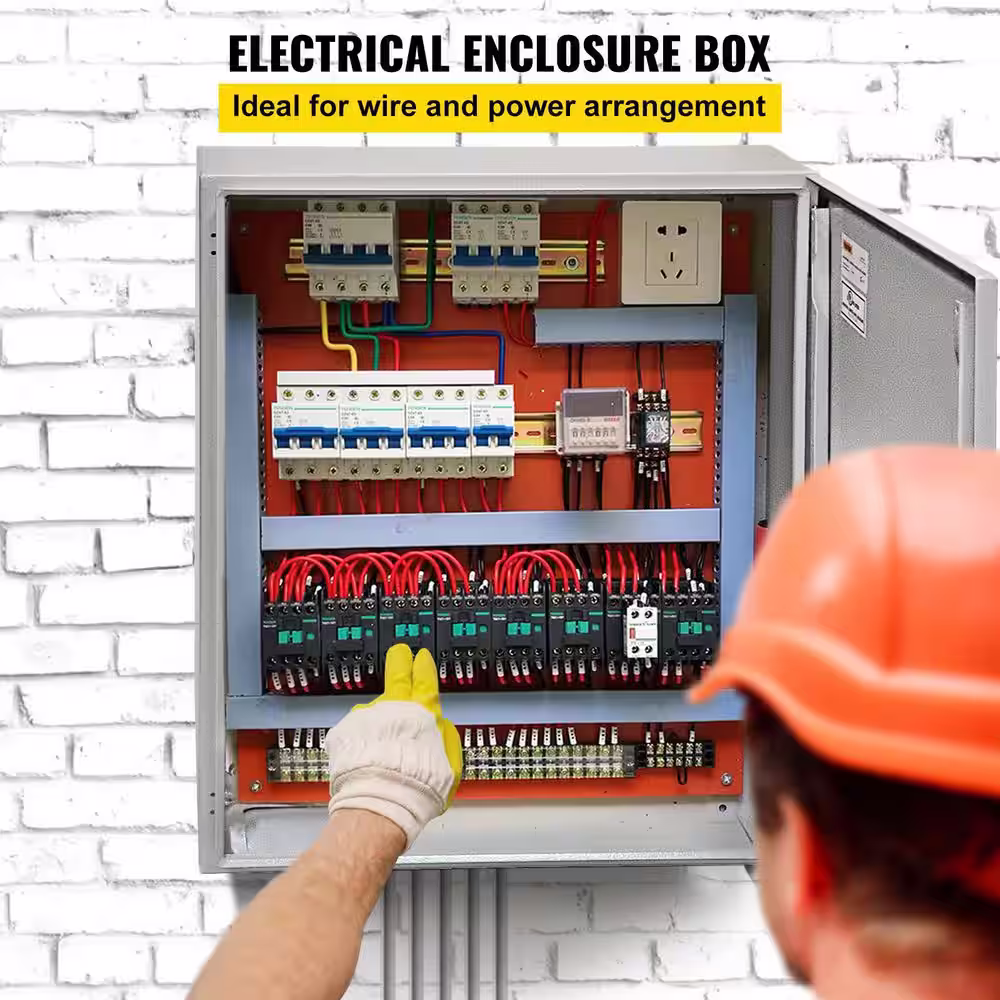 VEVOR Electrical Box Enclosure 20x16x8 NEMA 4X IP65 Outdoor Junction Box Carbon Steel Hinged with Rain Hood for Outdoor Indoor