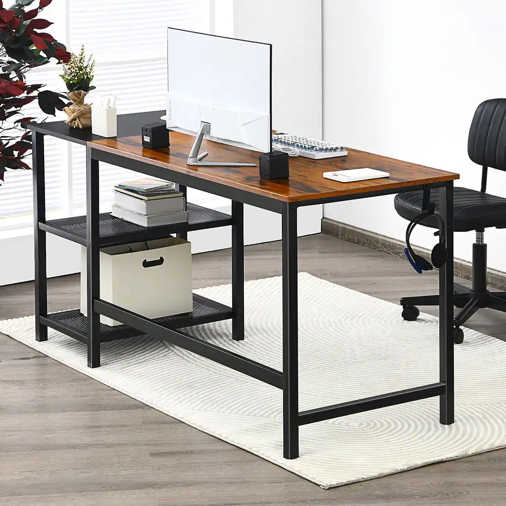 Costway 59 in. Rectangular Brown Wood Home Office Computer Desk Study Laptop Table Detachable Shelf