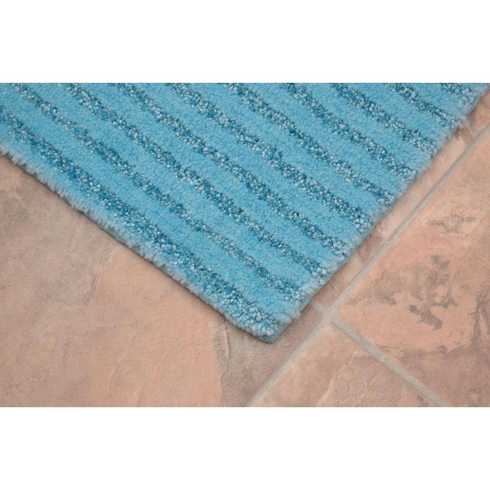 Garland Rug Sheridan Basin Blue 30 in. x 50 in. Stripe Nylon Bath Mat