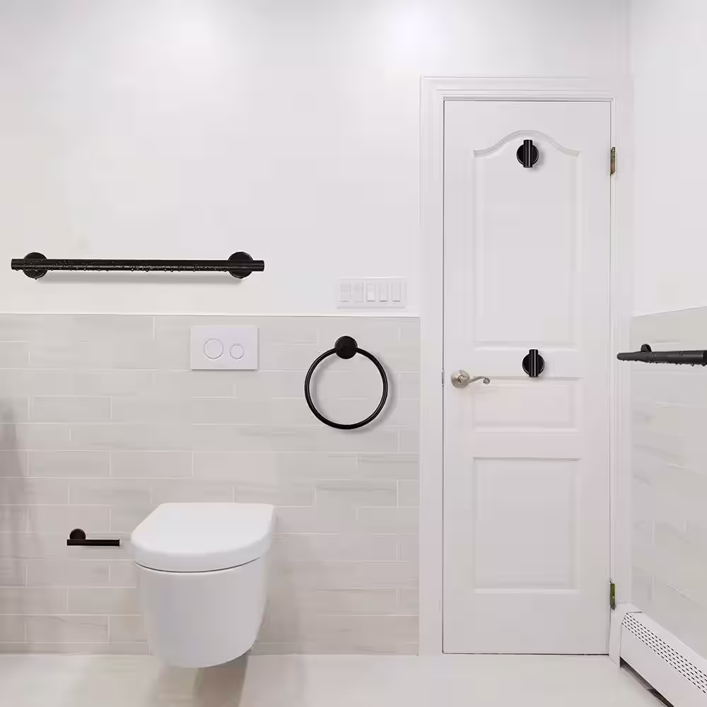 None 6-Piece Wall Mount Stainless Steel Bathroom Towel Rack Set in Matte Black