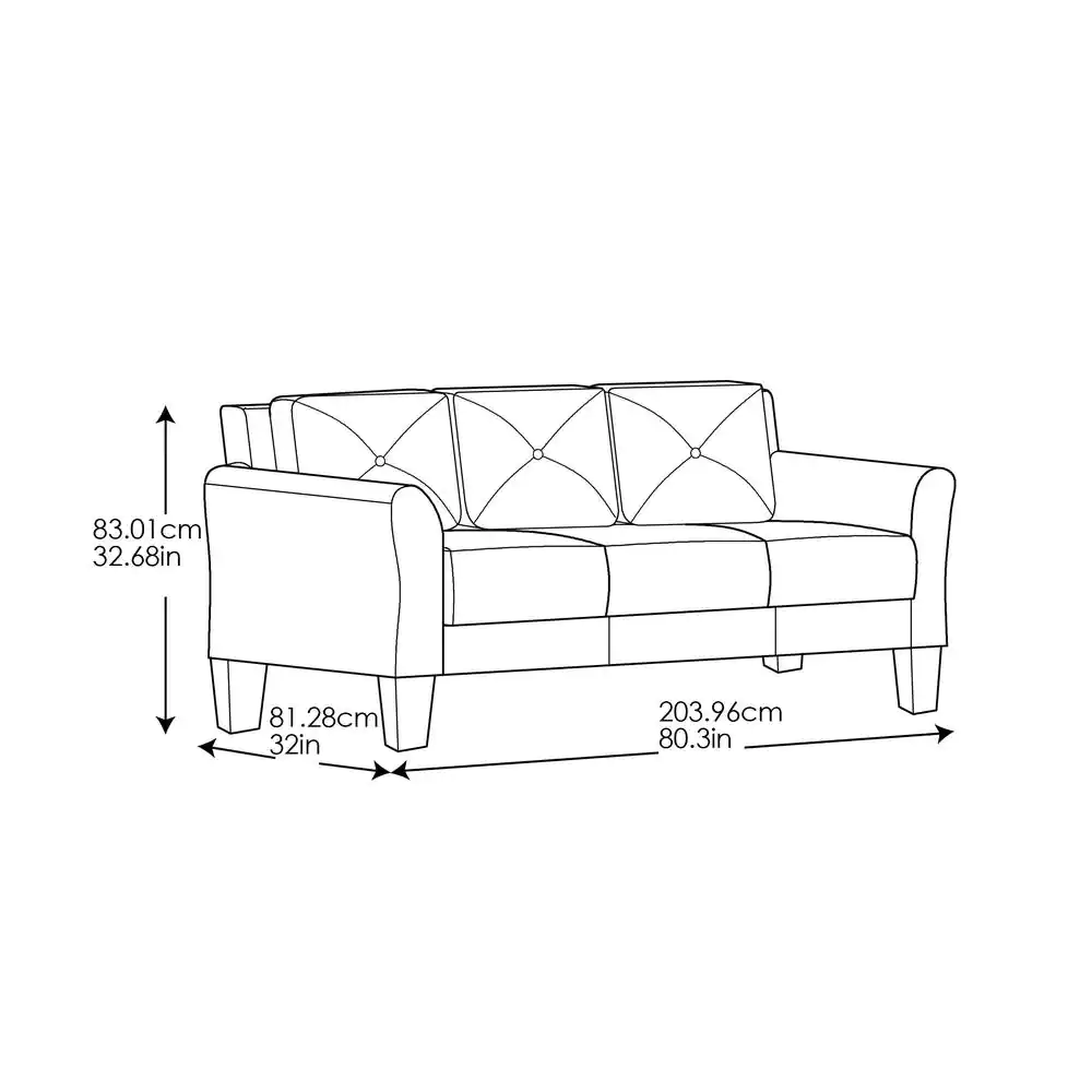 Lifestyle Solutions Harvard 31.5 in. Black Microfiber 4-Seater Tuxedo Sofa with Flared Arms